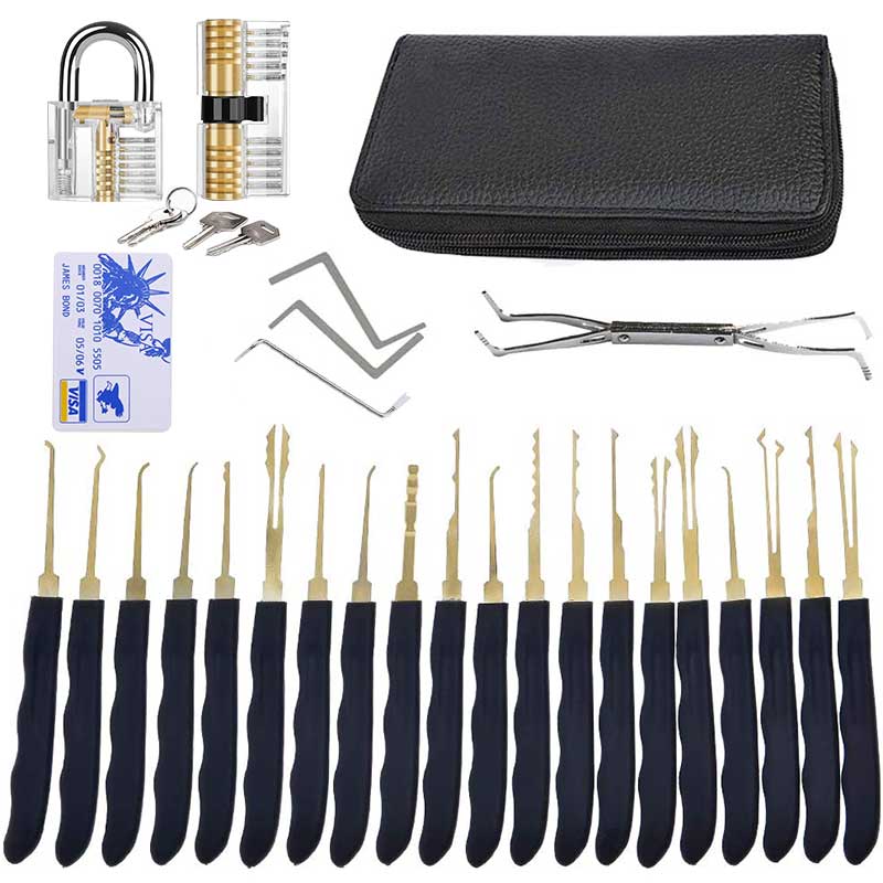 Terminal gijzelaar houten 31 Pieces Professional Lock Pick Set with 24 Pieces Lock Picking Tools, 2  Transparent Practice Locks, and 5 Pieces Portable Credit Card Lock Pick Set
