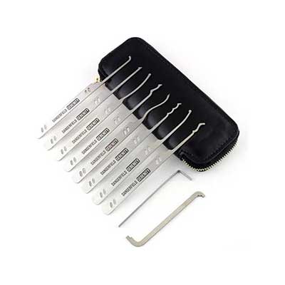 10 Pieces Lock Pick Kit with Leather Bag, Locksmith Lock Picking Tools