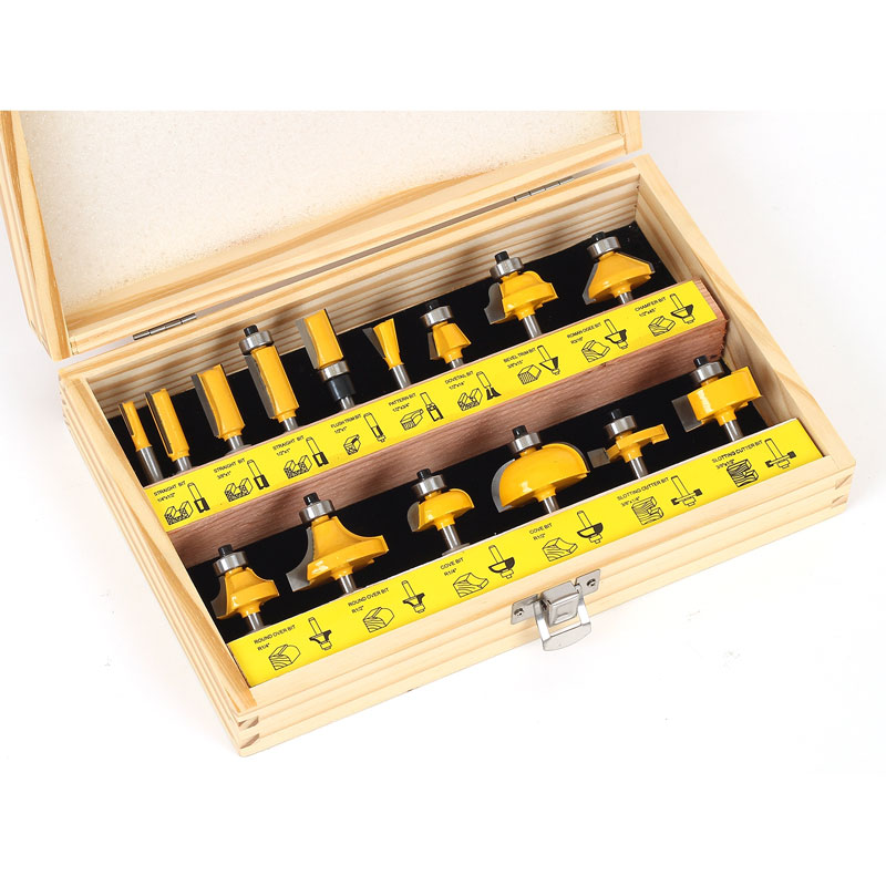 15 Pieces 1/4" Shank Carbide Cutters Router Bit Set