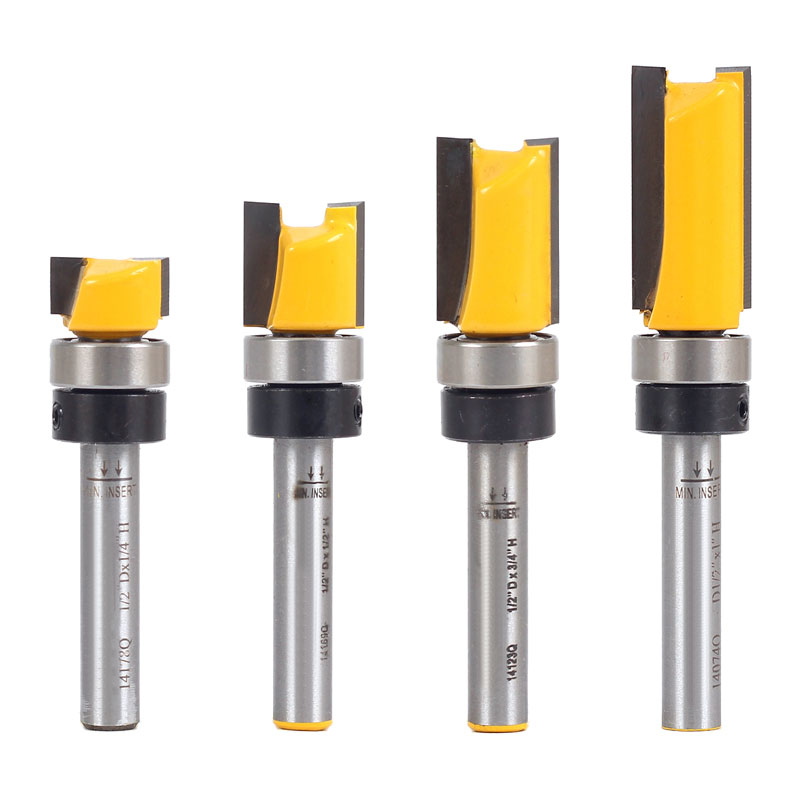 4 Pieces 1/2" Diameter Flush Trim Template 1/4" Shank Router Bit Set