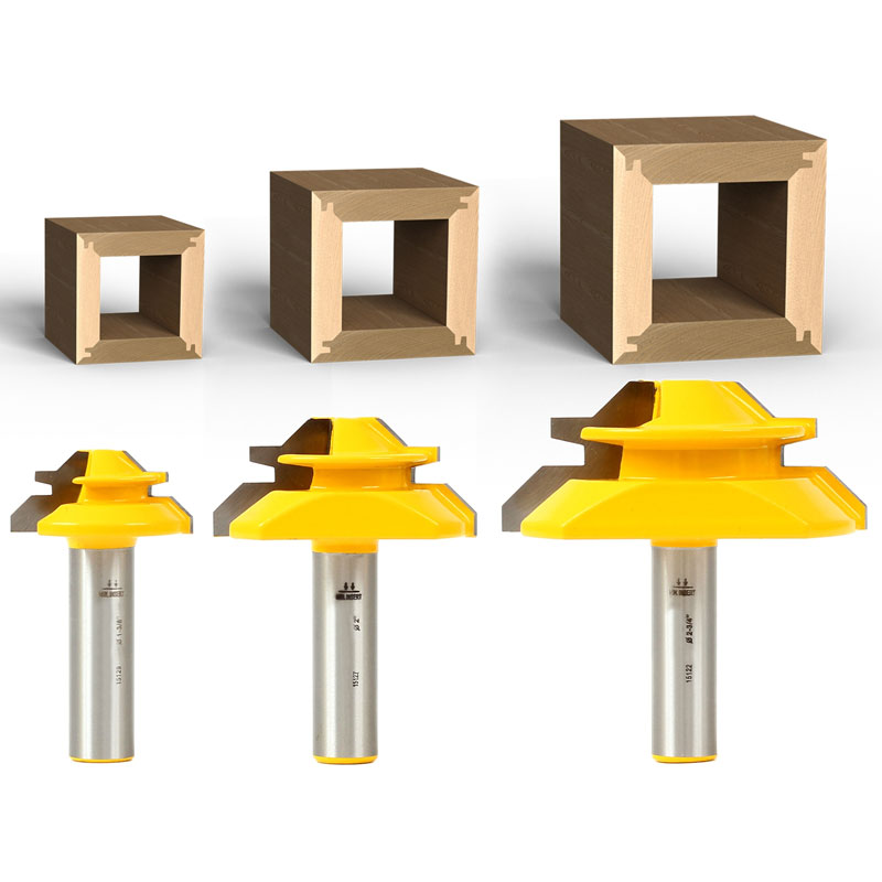 3 Pieces 45 Degree Lock Miter 1/2" Shank Router Bit Set